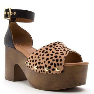 Tan Black Leopard Single Band Ankle Strap Sandals